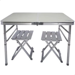 AKTIVE - Table Pliante Avec 2 Tabourets Et Poignée De Transpor, Gris