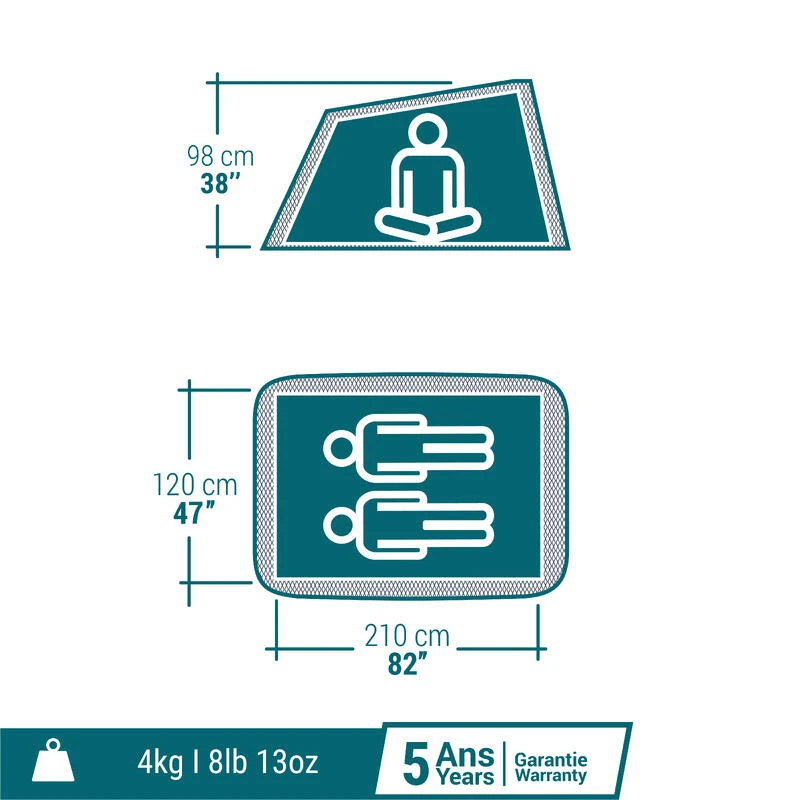 Quechua Tente De Camping - 2 SECONDS - 2 Places - Fresh & Black 2 Quechua Tente De Camping - 2 SECONDS - 2 Places - Fresh & Black – Image 2